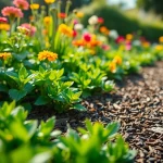 Enhance your garden maintenance with vibrant flowers and lush greenery in a beautifully arranged garden bed.