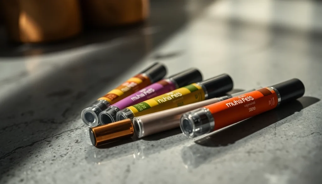 Enjoy Muha Meds Disposable Cannabis Vapes showcasing vibrant flavors in a sleek, modern presentation.