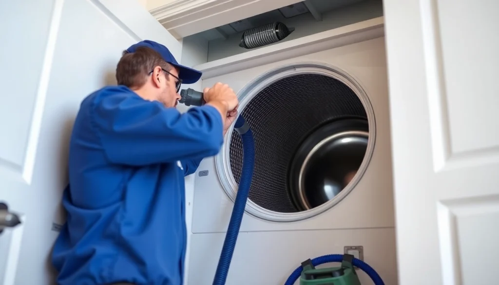 Technician performing dryer vent cleaning in Salt Lake City, ensuring efficiency and safety for homes.