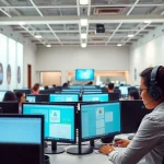 Agents working in call centers in Tijuana, Mexico, providing professional customer service in a modern workspace.