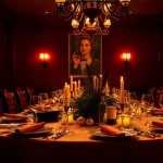 Experience an exciting krimidinner berlin with a beautifully set table featuring gourmet dishes and a crime theme.