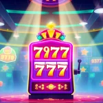 Experience the thrill of สล็อต777 with this colorful slot machine in a lively casino setting.