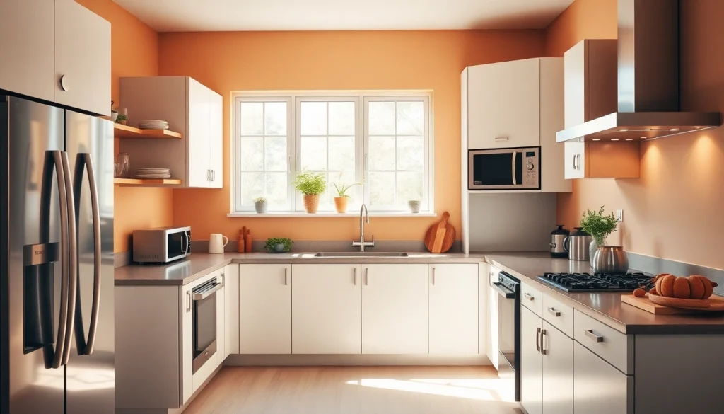 Showcase affordable kitchen appliances in a modern setup with sleek finishes and a warm ambiance.