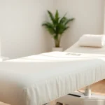 Behandlungsstuhl elektrisch, eine hochwertige elektrische kosmetikliege in einem ruhigen Spa-Umfeld.