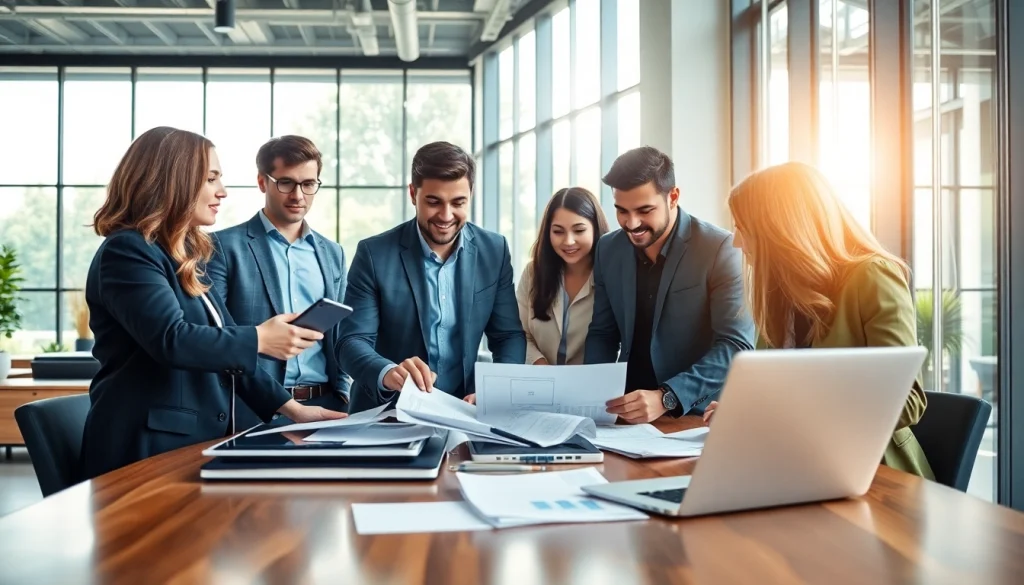 Créez votre societe commerciale avec une équipe d'entrepreneurs collaborant dans un bureau moderne.