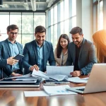 Créez votre societe commerciale avec une équipe d'entrepreneurs collaborant dans un bureau moderne.