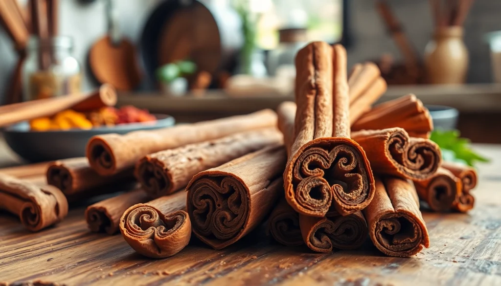 Slices of Cinnamon Bark showcasing texture and natural beauty on wooden surface.