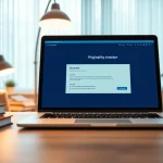 Check your documents' authenticity with an advanced plagiarism checker tool interface on a laptop.