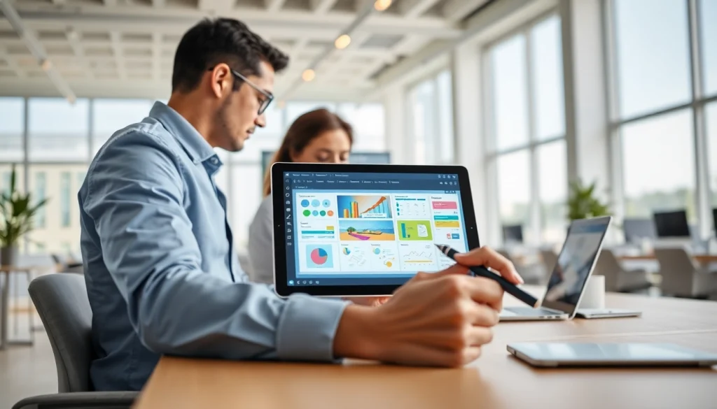Showcasing AI design tools for businesses in a professional and creative workspace.