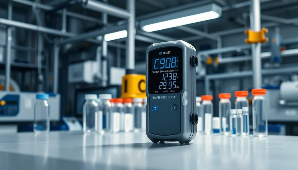 A Sulfur Dioxide gas detector showcased in a modern laboratory highlighting safety features.