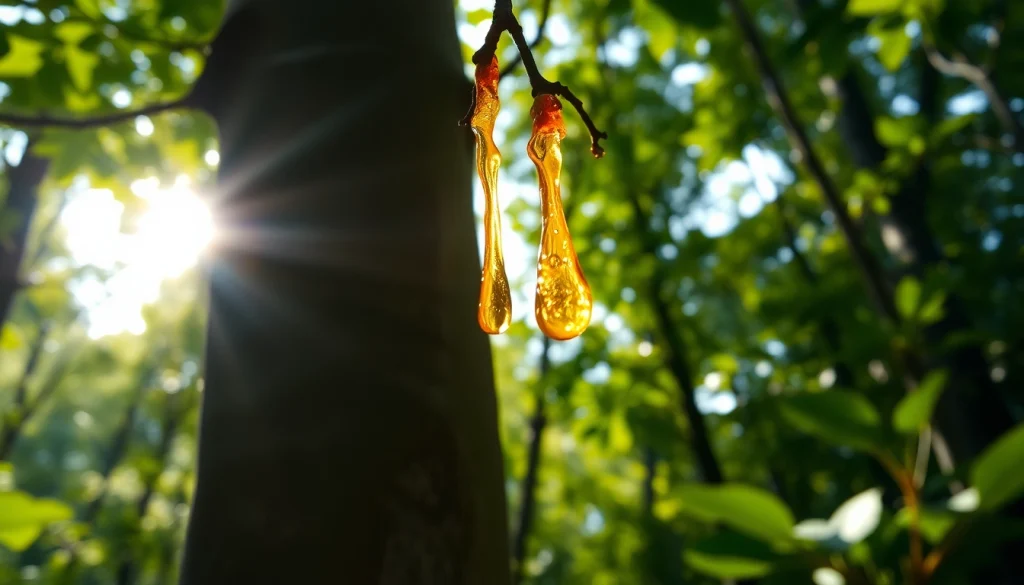 Extracting Benjoin resin from Styrax trees amidst a serene forest ambiance.