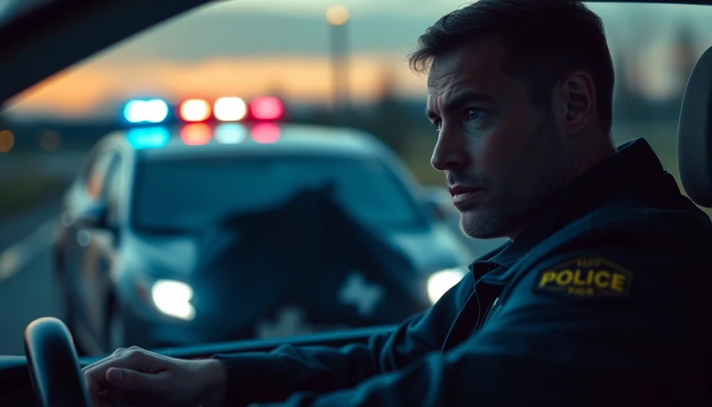 Conducting a marijuana impairment test, showcasing a police officer and an anxious driver in a roadside scenario.