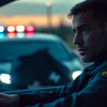 Conducting a marijuana impairment test, showcasing a police officer and an anxious driver in a roadside scenario.
