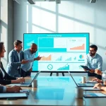Terus chiến lược marketing số trong một văn phòng hiện đại với các chuyên gia làm việc cùng nhau.