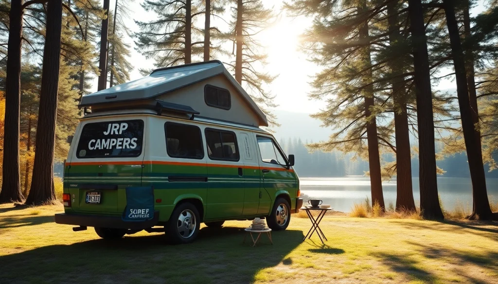 JRP Campers van showcased in a serene outdoor setting, embodying adventure and relaxation.