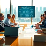 Analyzing export tariffs during a professional trade meeting in a modern conference room.