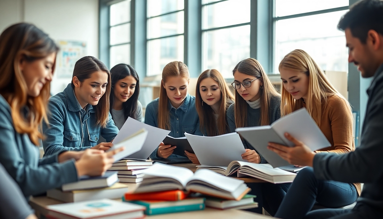 CIPD assignment help UK students collaborating on their academic projects in a bright study room.