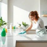 Bond cleaning in Brisbane with a professional cleaner ensuring a spotless apartment.