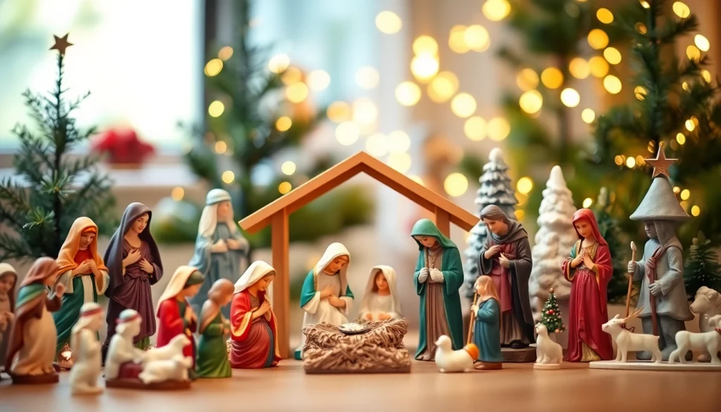 Explore stunning Nativity sets highlighting the Holy Family in a cozy festive setting.