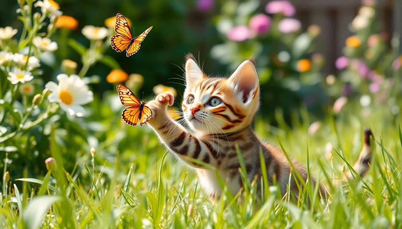 Adorable Bengal kitten playing outdoors showcases Bengal Breeders Orange County's beautiful cats.
