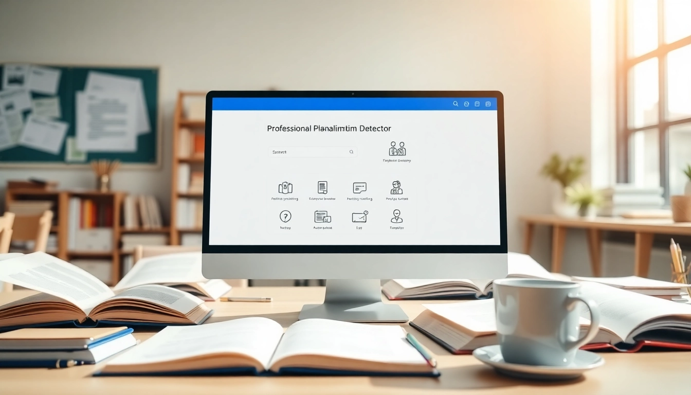 Analyze text for originality using a plagiarism detector on a computer screen in an academic environment.