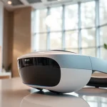 Buy Apple Vision Pro headset displayed elegantly in an Apple Store setting for a luxurious tech feel.