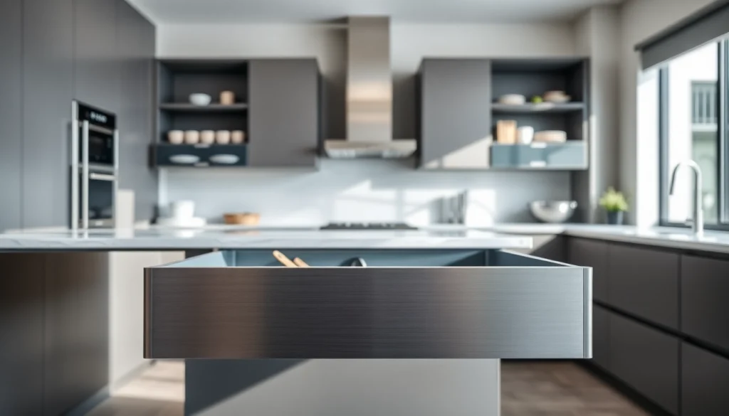 Showcasing a functional Metal Drawer System in a modern kitchen with sleek design.