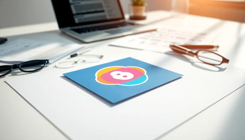 Learn how to apply a trademark logo in this professional setup with design elements and legal documents.