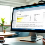 Utilize a plagiarism detector tool displayed on a computer screen with analysis results in a well-organized workspace.