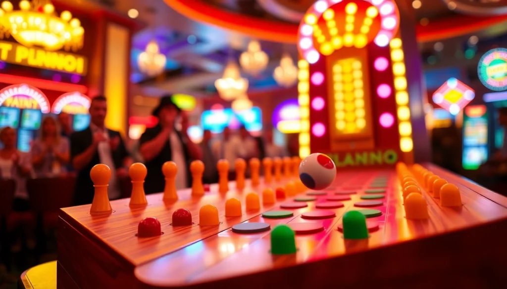 Menikmati permainan situs plinko yang penuh warna dengan bola dan papan pegs.