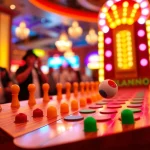 Menikmati permainan situs plinko yang penuh warna dengan bola dan papan pegs.