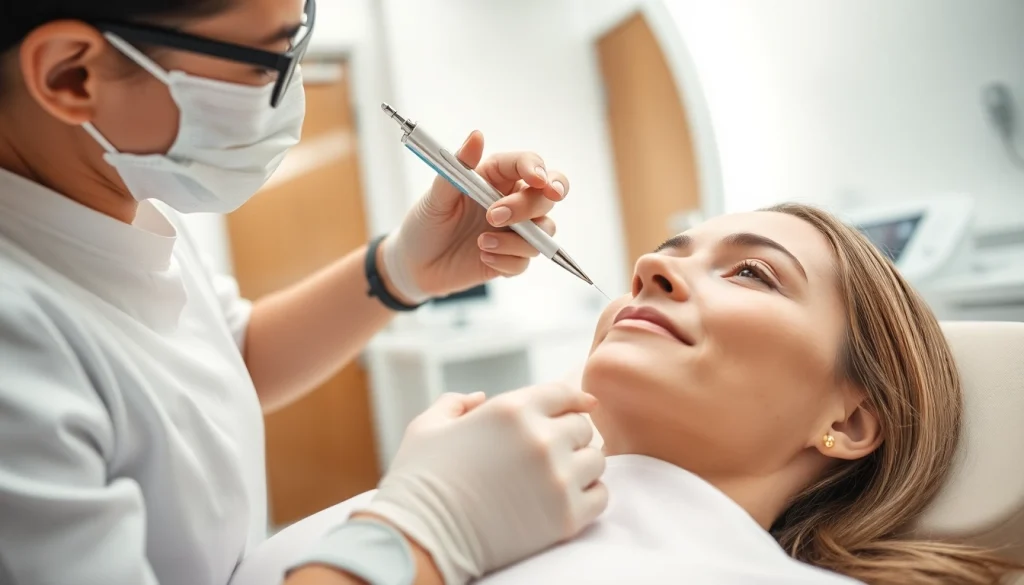 Aesthetician performing a thread lift near me on a relaxed client in a modern medspa.