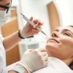 Aesthetician performing a thread lift near me on a relaxed client in a modern medspa.