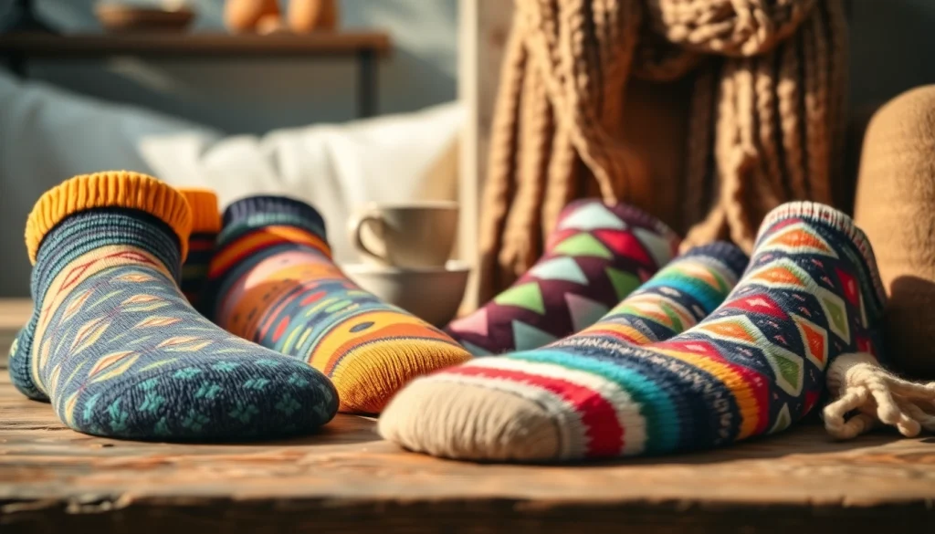 Display of 5 Pairs Mixed Socks highlighting their diverse colors and styles on a rustic surface.