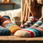 Display of 5 Pairs Mixed Socks highlighting their diverse colors and styles on a rustic surface.