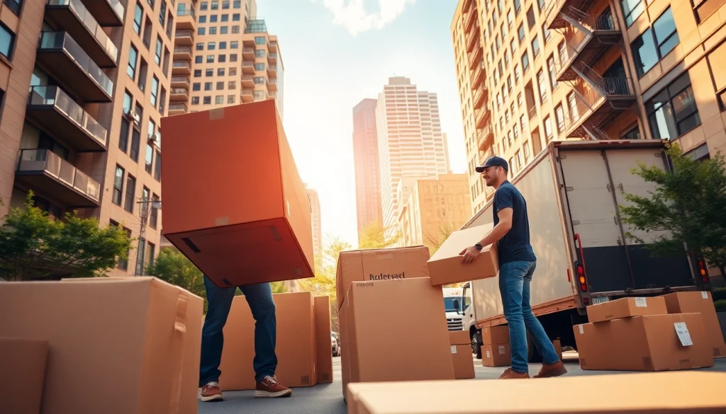 Local Toronto movers efficiently handling furniture during a move in vibrant city surroundings.
