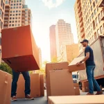 Local Toronto movers efficiently handling furniture during a move in vibrant city surroundings.