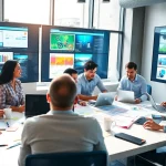 Watch professionals from web design companies in Kansas City collaborating in a creative workspace.