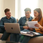 Illustration of young adults discussing what are some long-term consequences of not learning to save while you’re young?