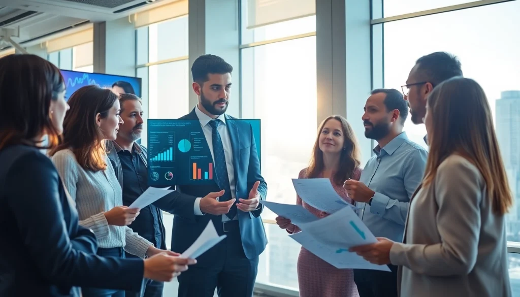 Discussing strategies for competitive intelligence in a modern office setting with a diverse team.