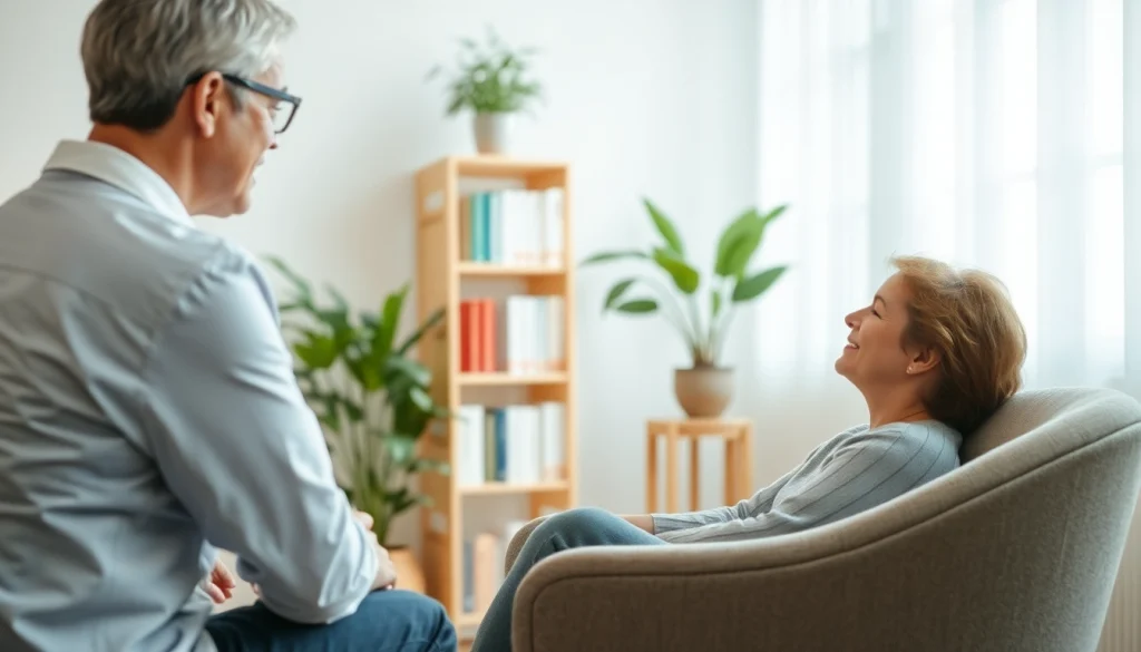 Addressing anxiety in a serene therapy setting, portraying trust and empathy between therapist and patient.