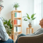 Addressing anxiety in a serene therapy setting, portraying trust and empathy between therapist and patient.