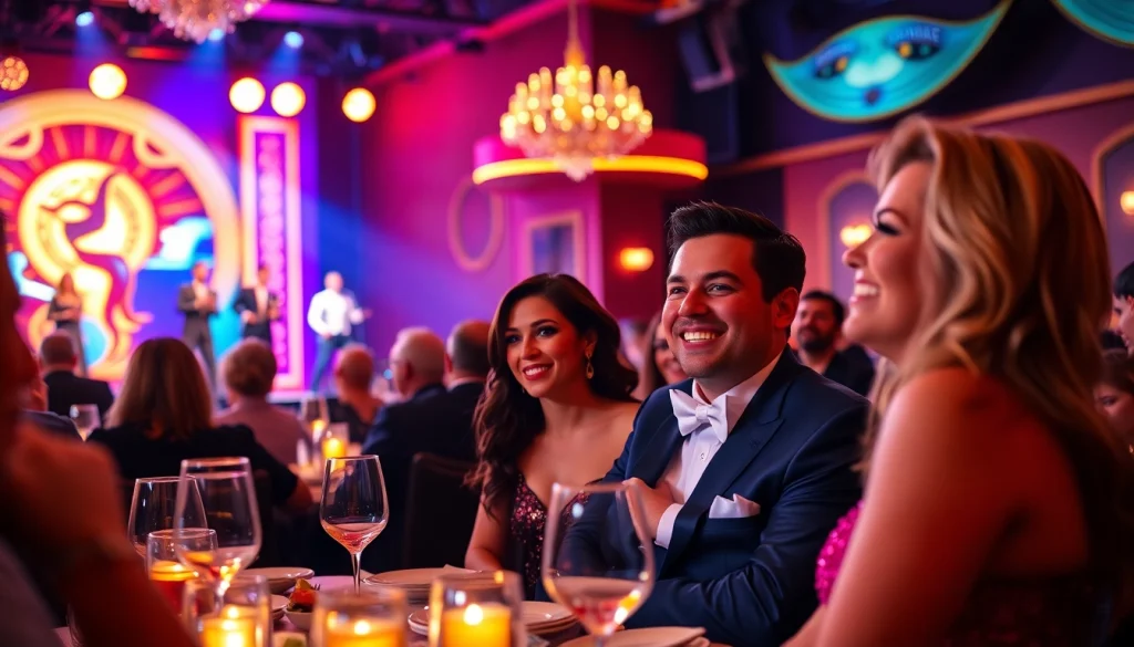Diners enjoying an interactive dinner theater las vegas performance with vibrant ambiance and engaging atmosphere.