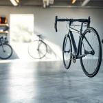 Bicycle wall hanger showcasing sleek design for modern storage solutions in a garage.