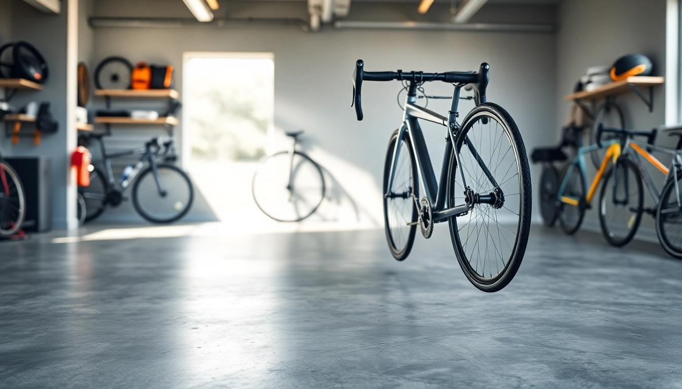 Bicycle wall hanger showcasing sleek design for modern storage solutions in a garage.