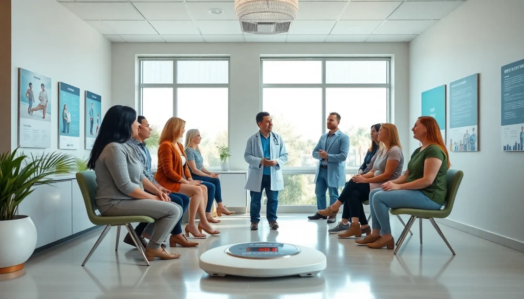 Consultation in a weight loss clinic las vegas nv showcasing a friendly doctor and diverse patients.