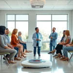 Consultation in a weight loss clinic las vegas nv showcasing a friendly doctor and diverse patients.