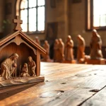 Admire Olive wood carvings showcasing intricate craftsmanship in a serene gallery.